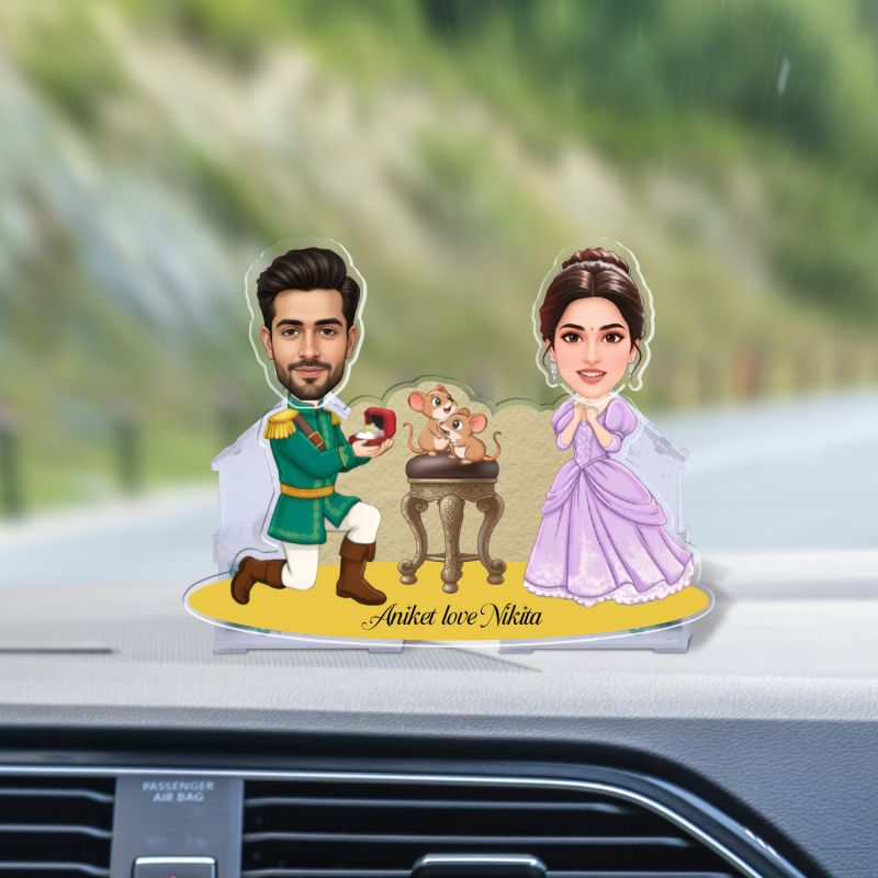 Personalized Prince Charming & Cinderella Theme Couple Bobblehead, Prince & Princess Romantic Wedding, Anniversary or Valentine Gift  Battery Powered Moving Head